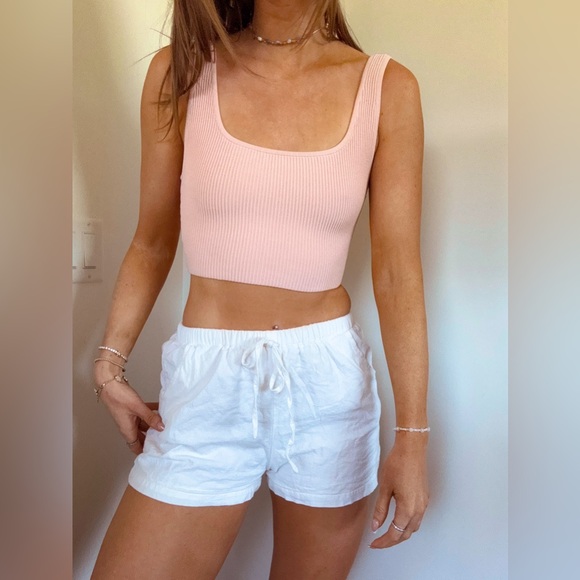 Babaton Tops - Aritzia Babaton Sculpt Knit Squareneck Cropped Tank Ribbed XS Pink CA296